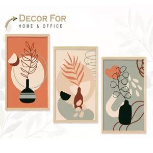saf Set of 3 Modern Art Brown Frame painting for Wall Decoration,Living Room,office Digital Reprint 11 inch x 14 inch Painting  (With Frame, Pack of 3)