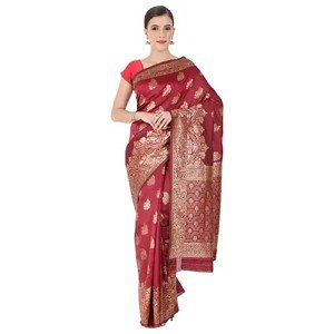 Leeza Store Women Maroon Banarasi Silk Saree With Blouse Piece