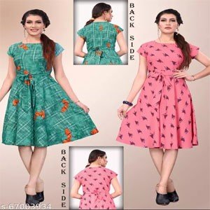 Floral Printed A-Line Western Wear Skter Dress For Women And Girls (Combo Pack Of 2)