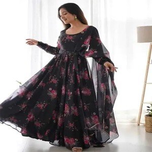 Georgette gown with dupatta and belt for Women