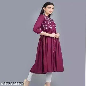 Womens Rayon Embroidery Maroon kurtis