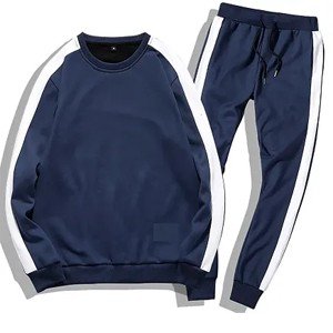 Men's Self Pattern Slim Fit Navy Blue Fleece Tracksuit