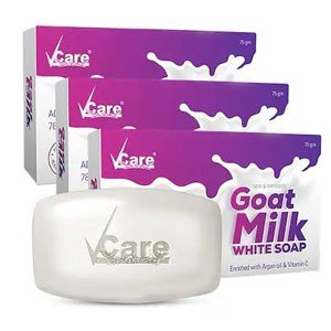 VCare Goat Milk Soap 75gm - (Pack of 3) for Skin Whitening Soap for Men and Women vitamin-C Natural Skin Glowing Natural combo
