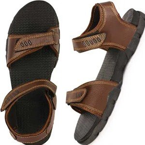 Stylish Tan PU Self Design Comfort Sandals For Men