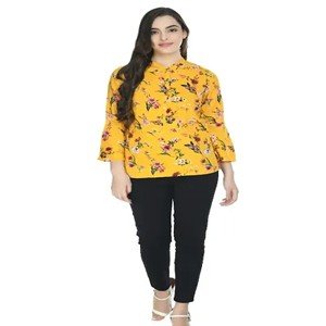 Women's Crepe Yellow Printed Regular Top