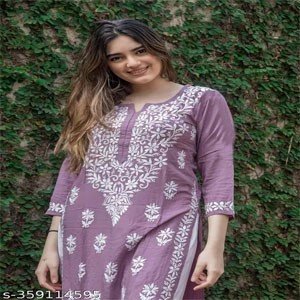 Shri Ram Women's Purple Cotton Blend Straight Chikankari Embroidered Kurta