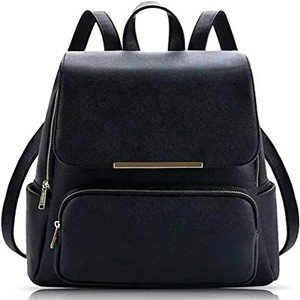 Womens PU Leather Stylish and Trending Backpack for College Office Travel Purse (Black)